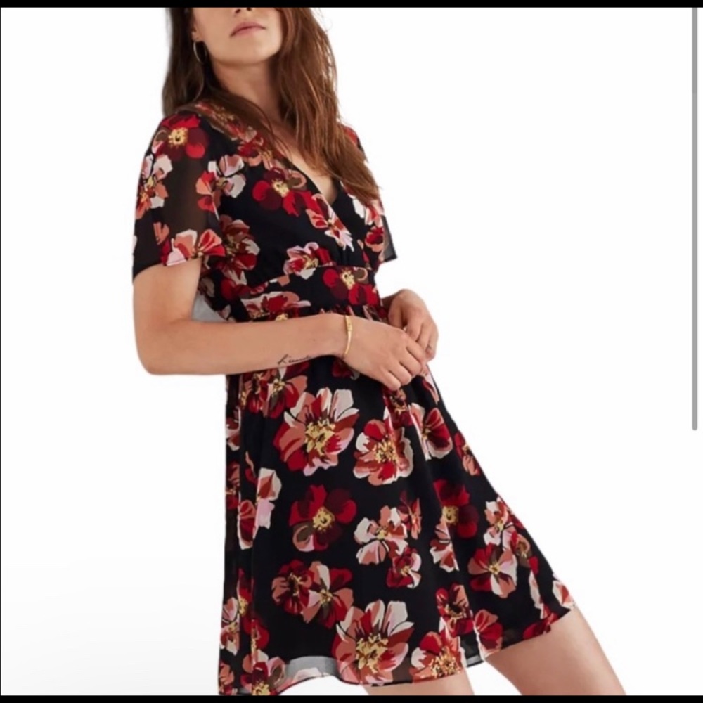 Madewell French RoseChiffon Dress with Tulip Sleeve
